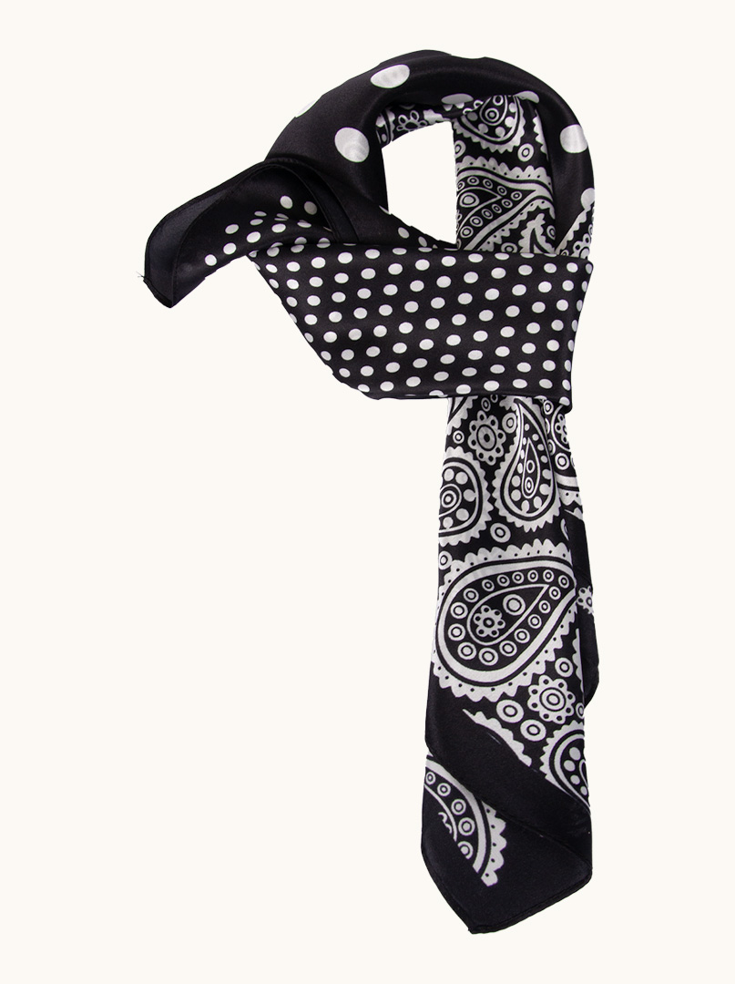 Black silk scarf with white peas and paisleys70 cm x 70 cm image 2