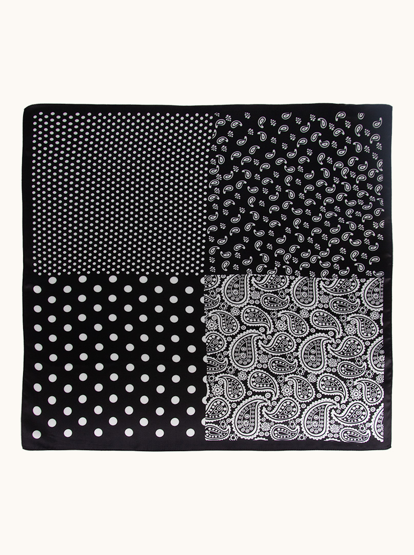 Black silk scarf with white peas and paisleys70 cm x 70 cm image 3