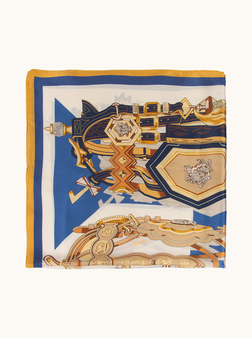 Navy blue silk scarf with decorative yellow trim 90 cm x 90 cm image 3