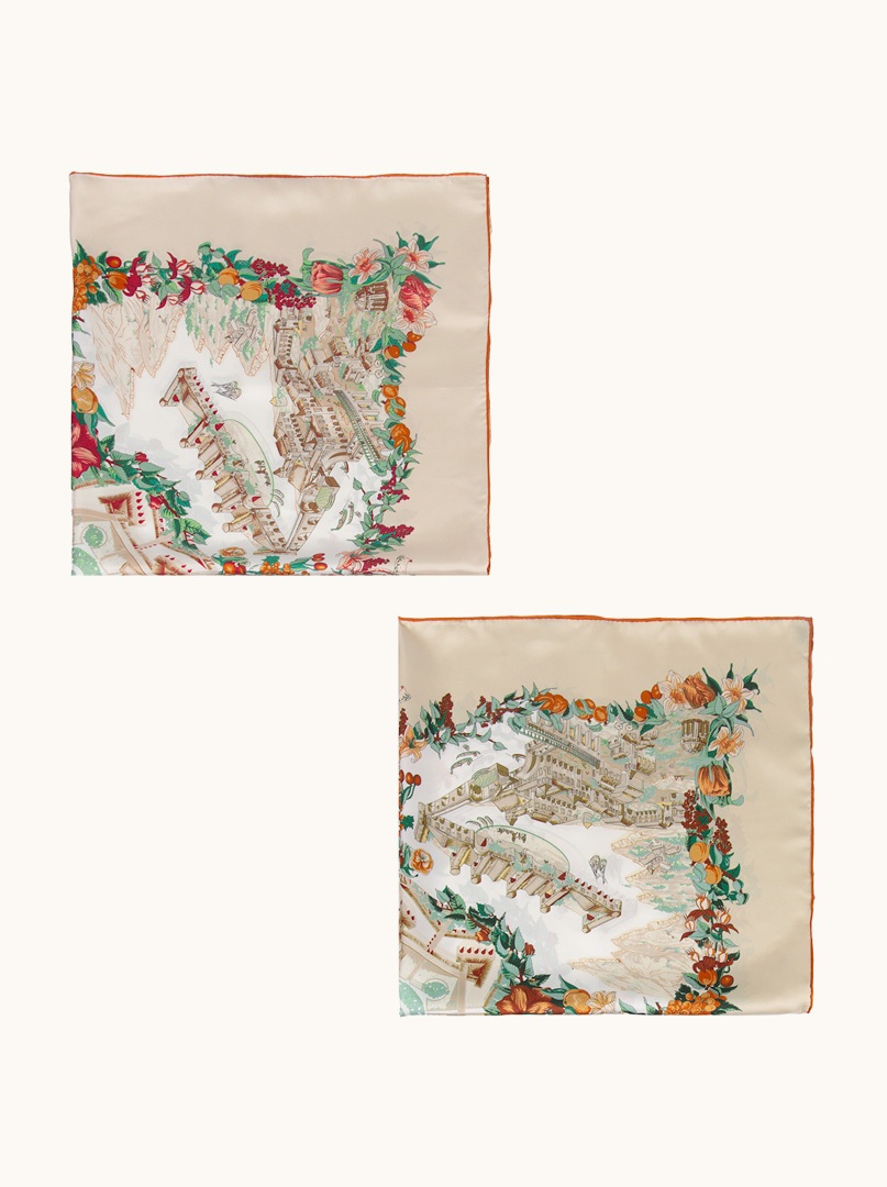 Thick silk scarf hand hemmed city motif 90 cm x 90 cm image 1