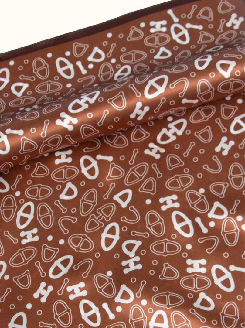 Brown silk scarf with white patterns 70x70 cm image 4