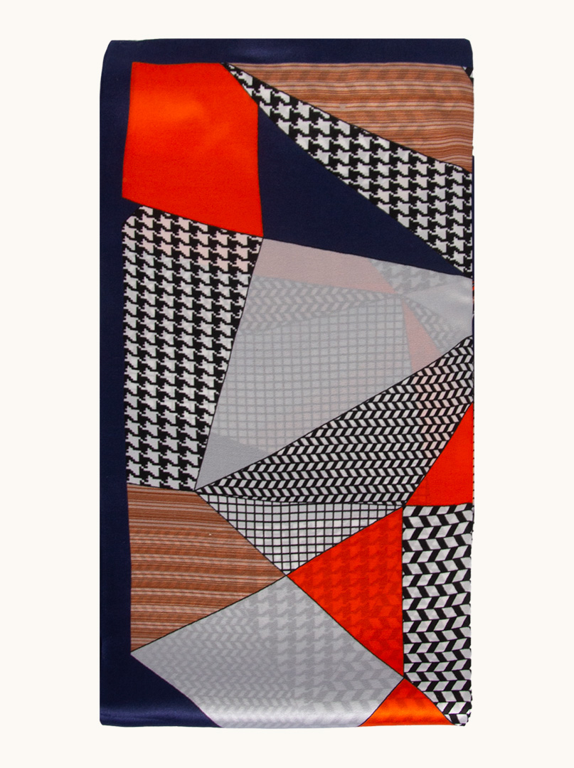 Double-sided narrow double silk shawl with geometric patterns 16cm x145cm image 3