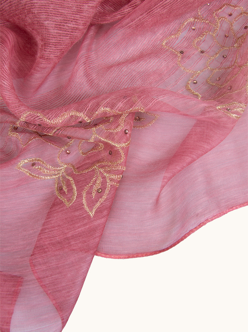 Pink evening shawl in embroidered flower with sequins 80 cm x 190 cm - Allora image 3