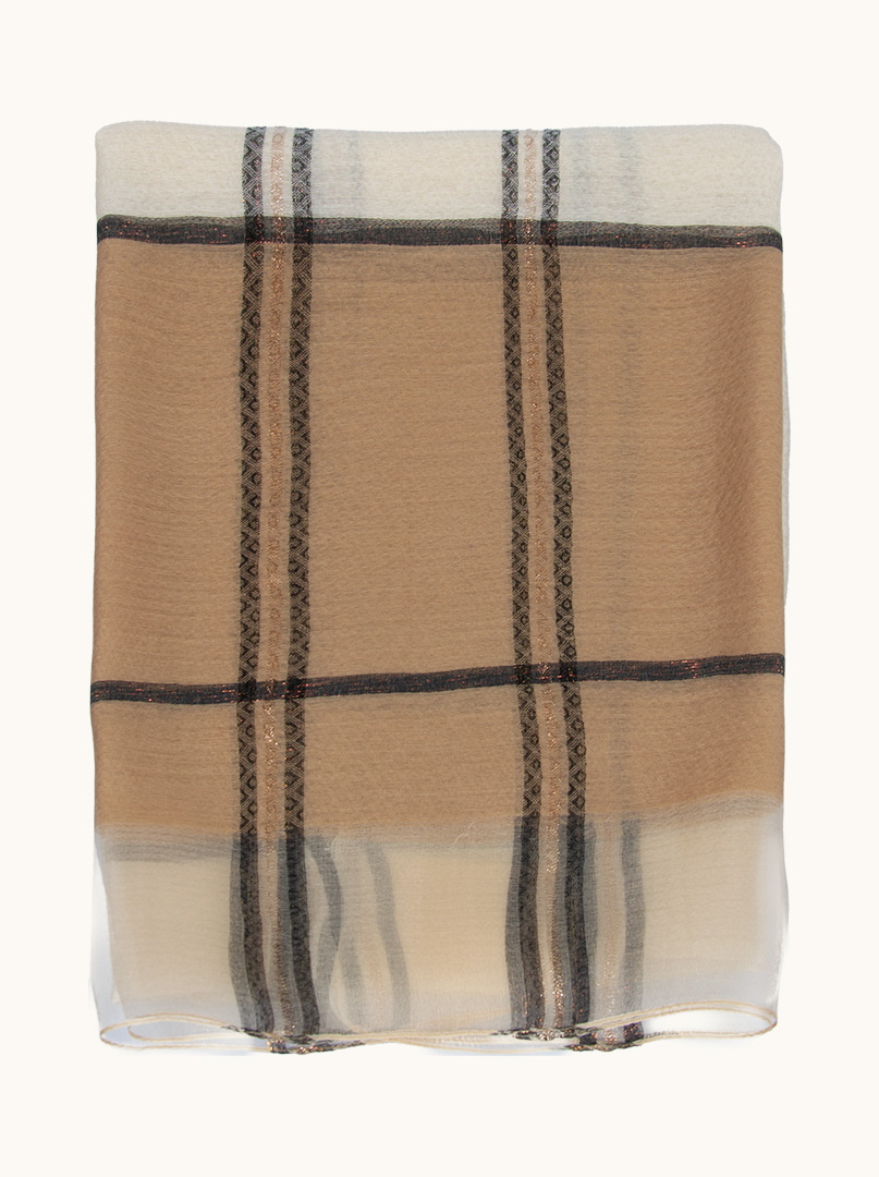 Beige checkered evening shawl with gold thread 90 cm x 200 cm image 4