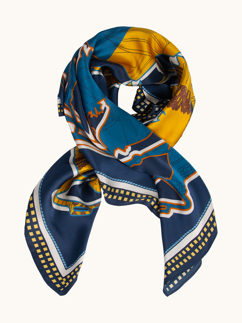 Navy blue silk scarf with decorative trim 90 cm x 90 cm image 1