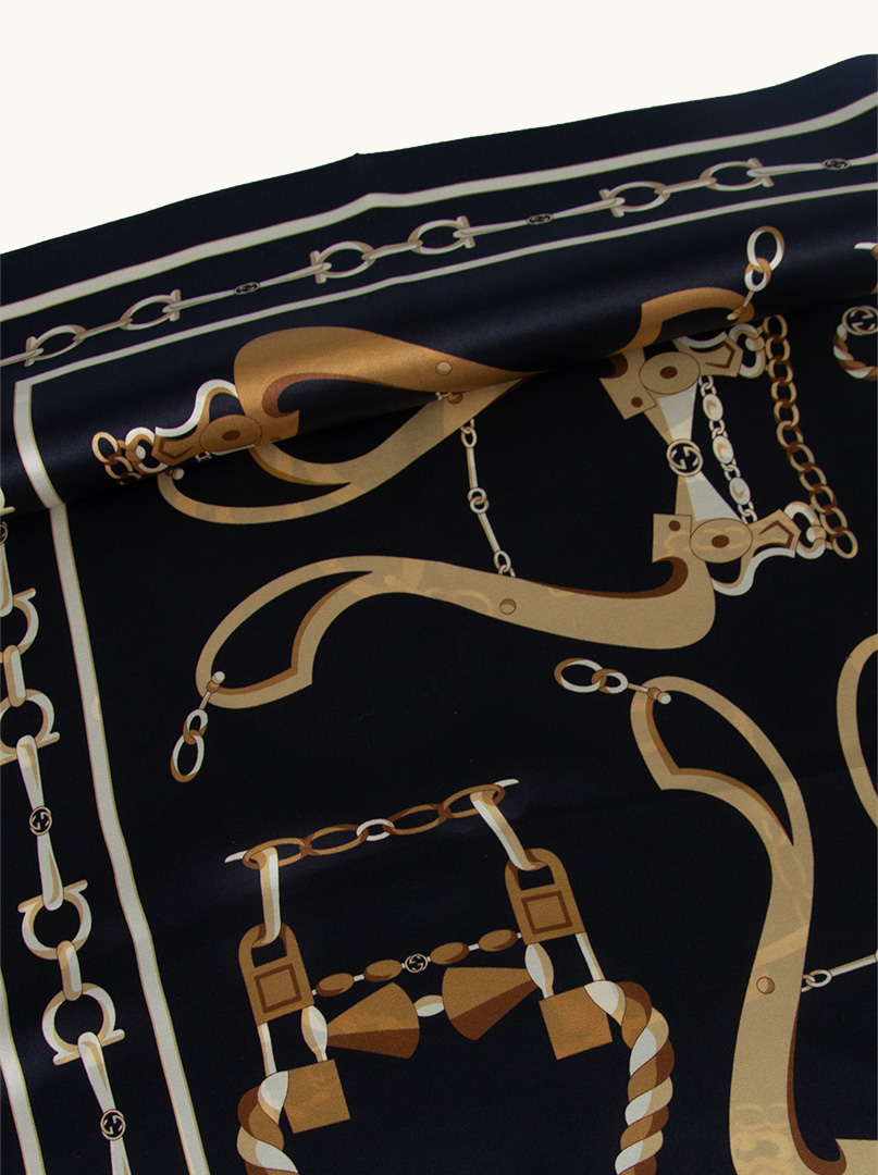 Black silk scarf with gold chains 90 cm x 90 cm image 3