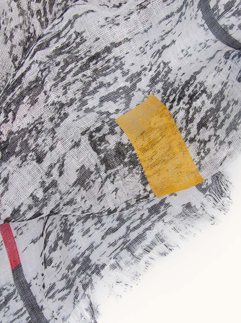 Scarf 100% linen black and white with marbled pattern and colored rectangles 60 x 160 cm image 4