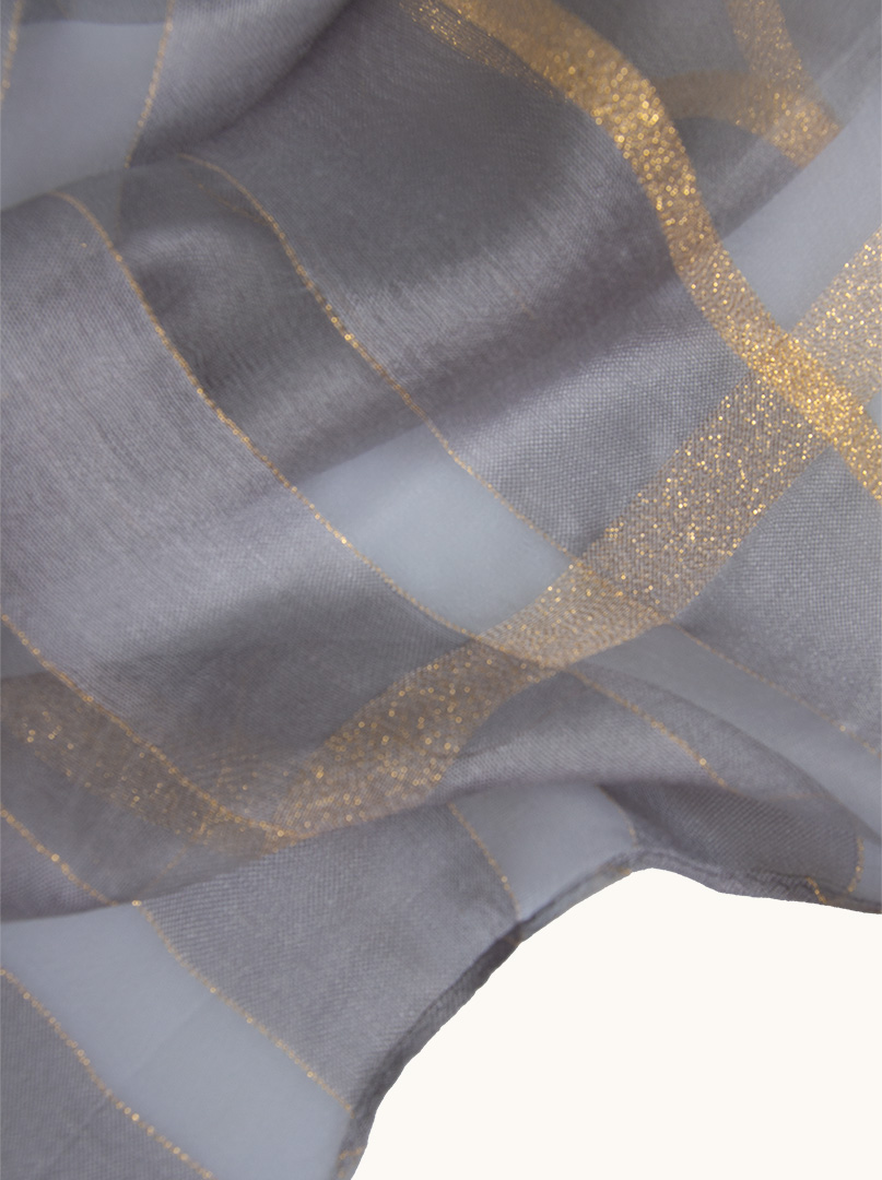 Grey evening shawl with gold decorated stripes 80 cm x 190 cm - Allora image 3