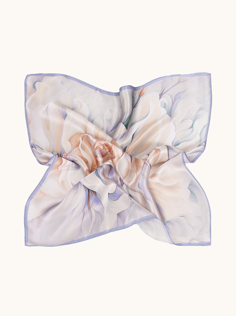 Silk gavroche with peony motif 53x53 cm image 4