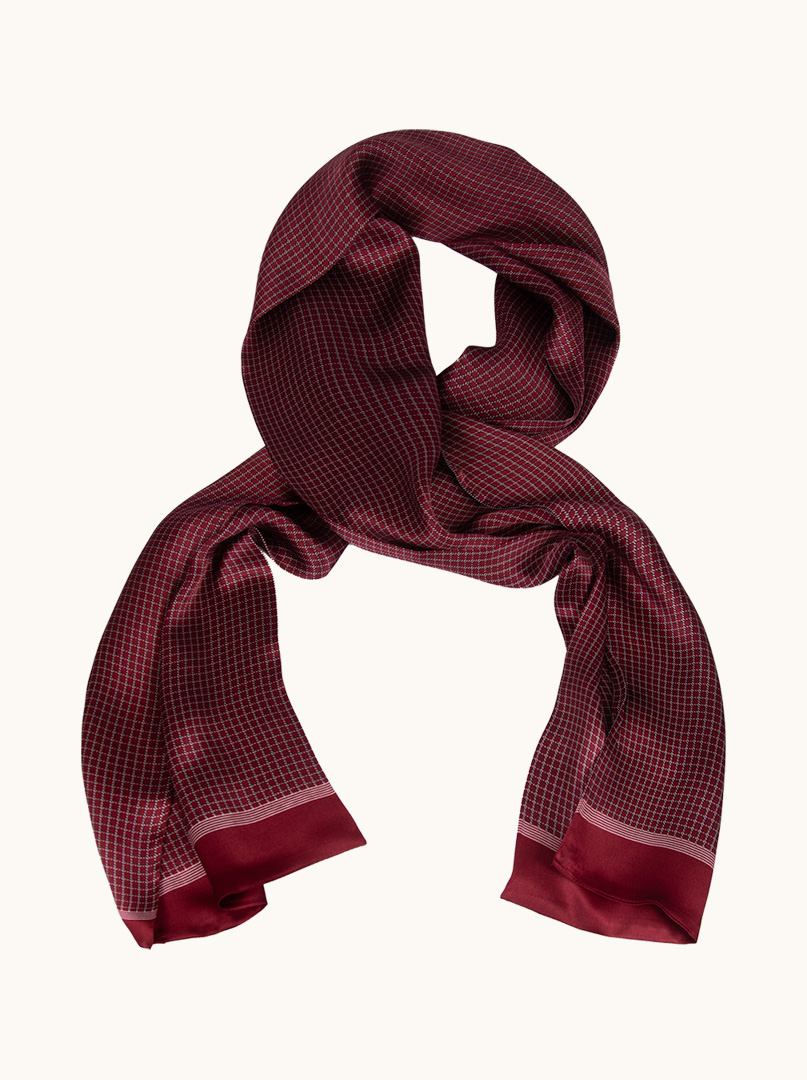 Exclusive men's checkered maroon silk scarf 25 cm x 160 cm image 1