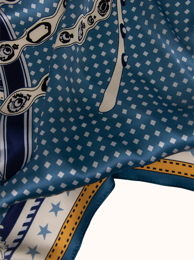 Blue patterned silk scarf image 3