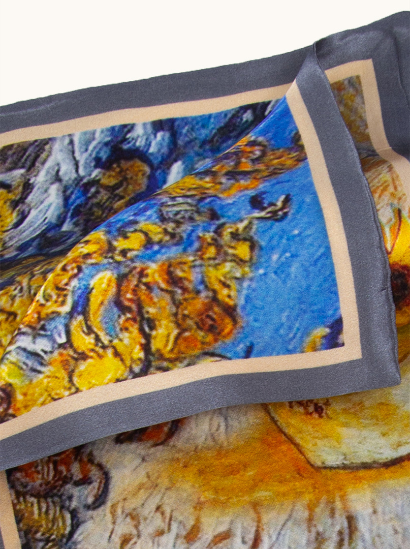 Dwustronny wąski szal z podwójnego jedwabiu  w malarskie wzory 16x145cm zdjęcie 2