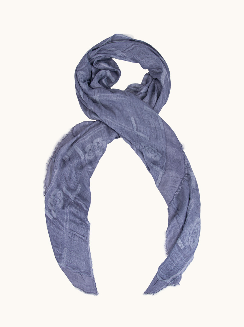 Scarf in denim color with flowers 90 cm x 210 cm image 1