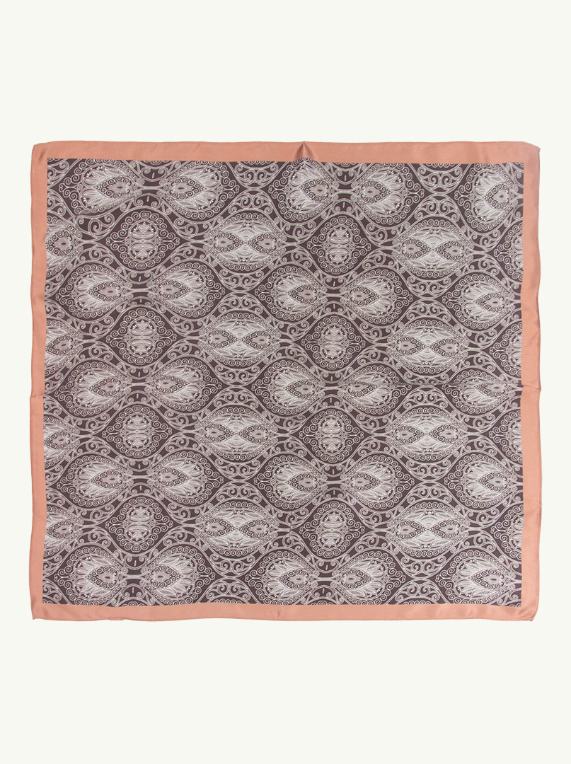 Black patterned silk scarf with brown border 68x68cm PREMIUM image 4