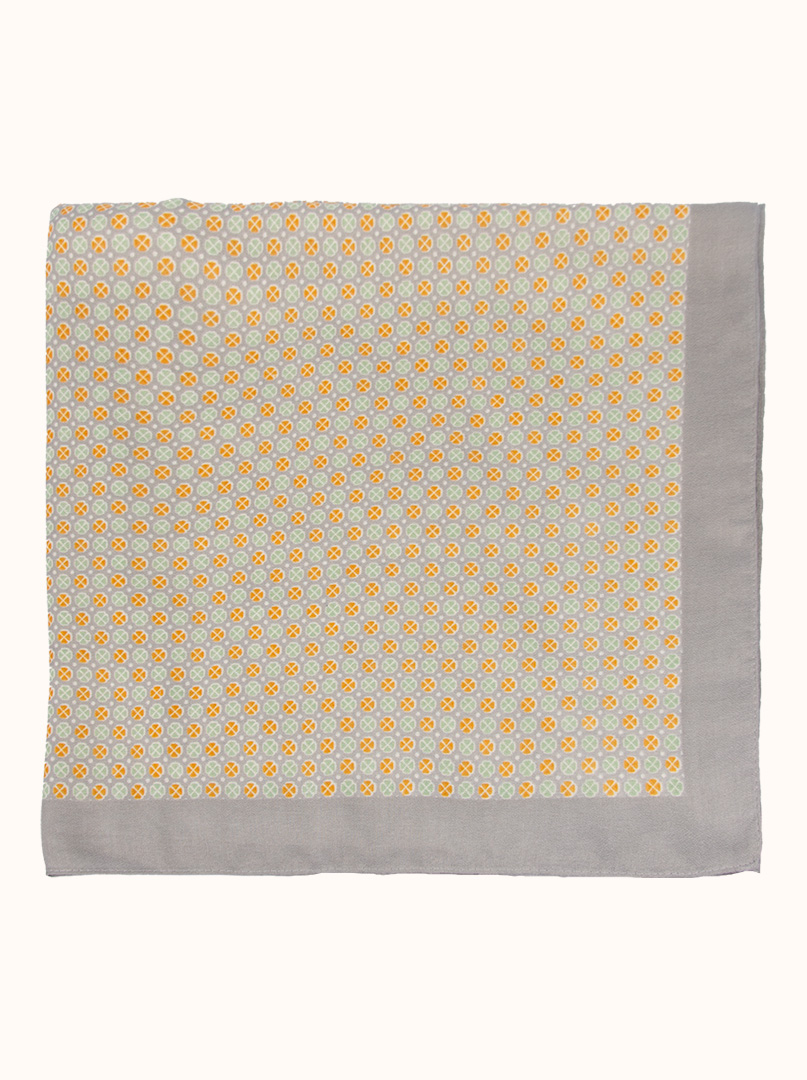 Light gray viscose scarf with orange-green patterns, 80 cm x 180 cm image 2
