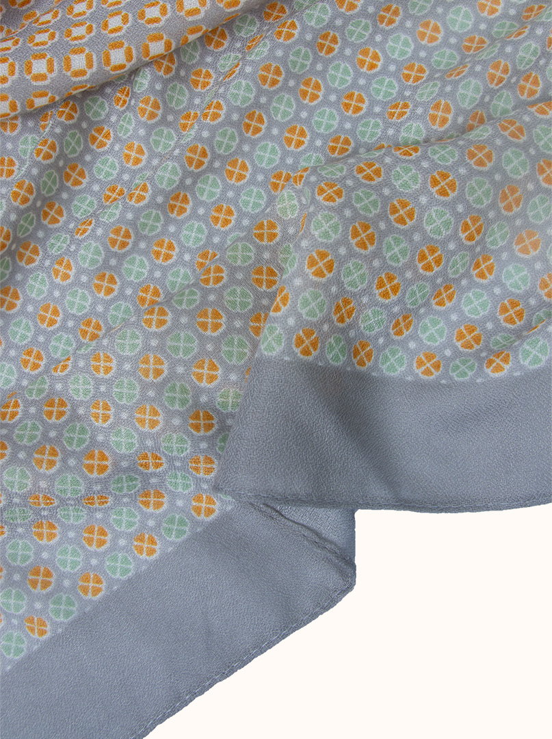 Light gray viscose scarf with orange-green patterns, 80 cm x 180 cm image 3