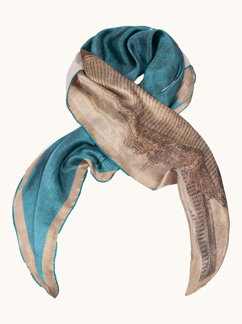 Large silk scarf with motif of flying cranes image 2