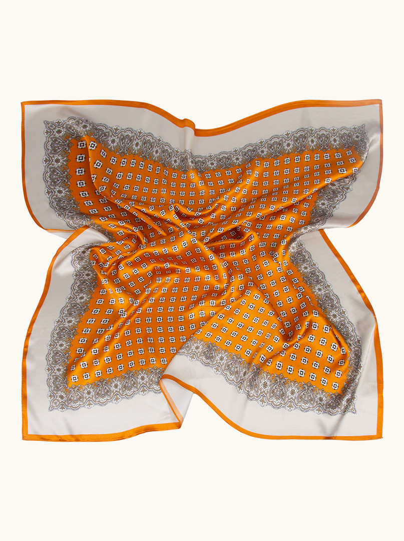 Orange patterned silk scarf image 1