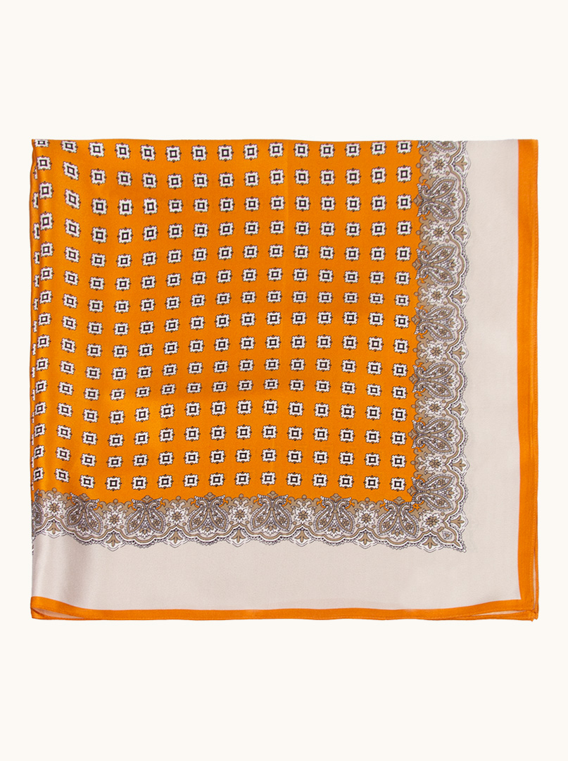 Orange patterned silk scarf image 2