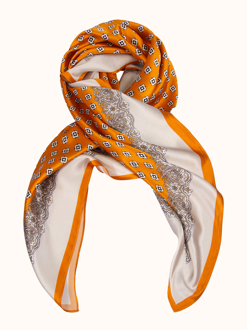 Orange patterned silk scarf image 3