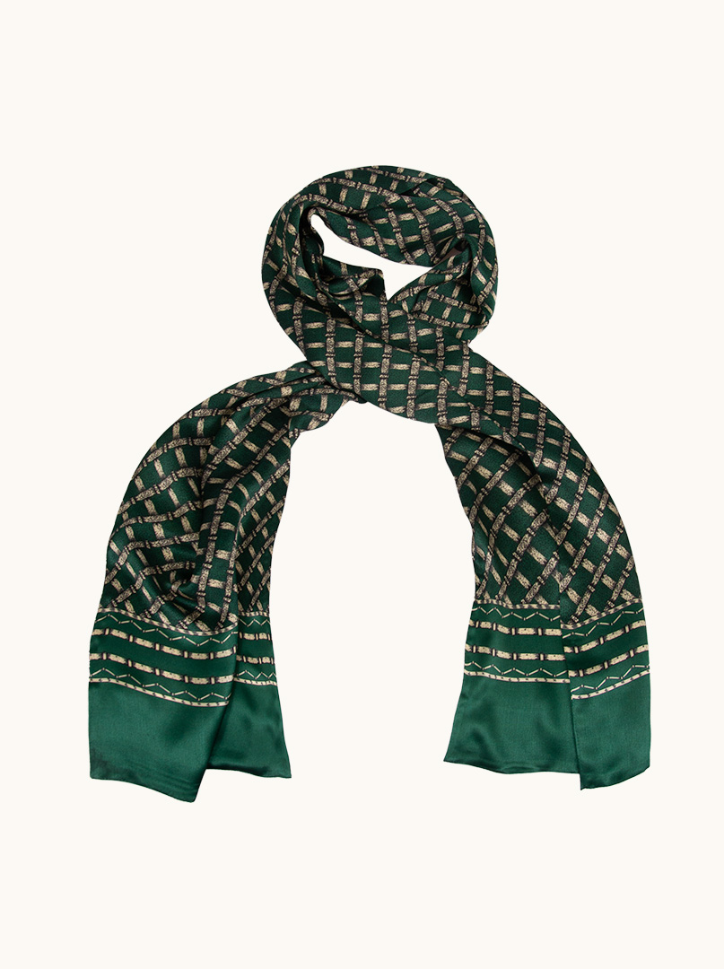 Exclusive men's green silk scarf double stitched 25 cm x 160 cm image 1