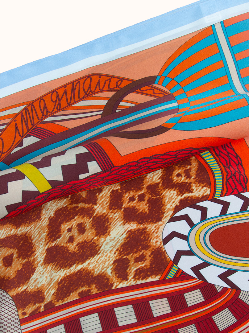  Orange silk scarf with geometric patterns 90 cm x 90 cm image 3