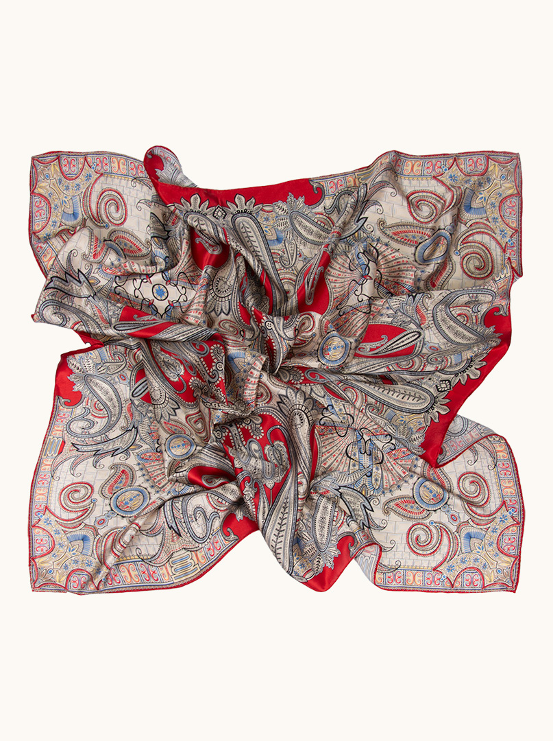 Large silk scarf with oriental patterns 110cm x 110cm image 1