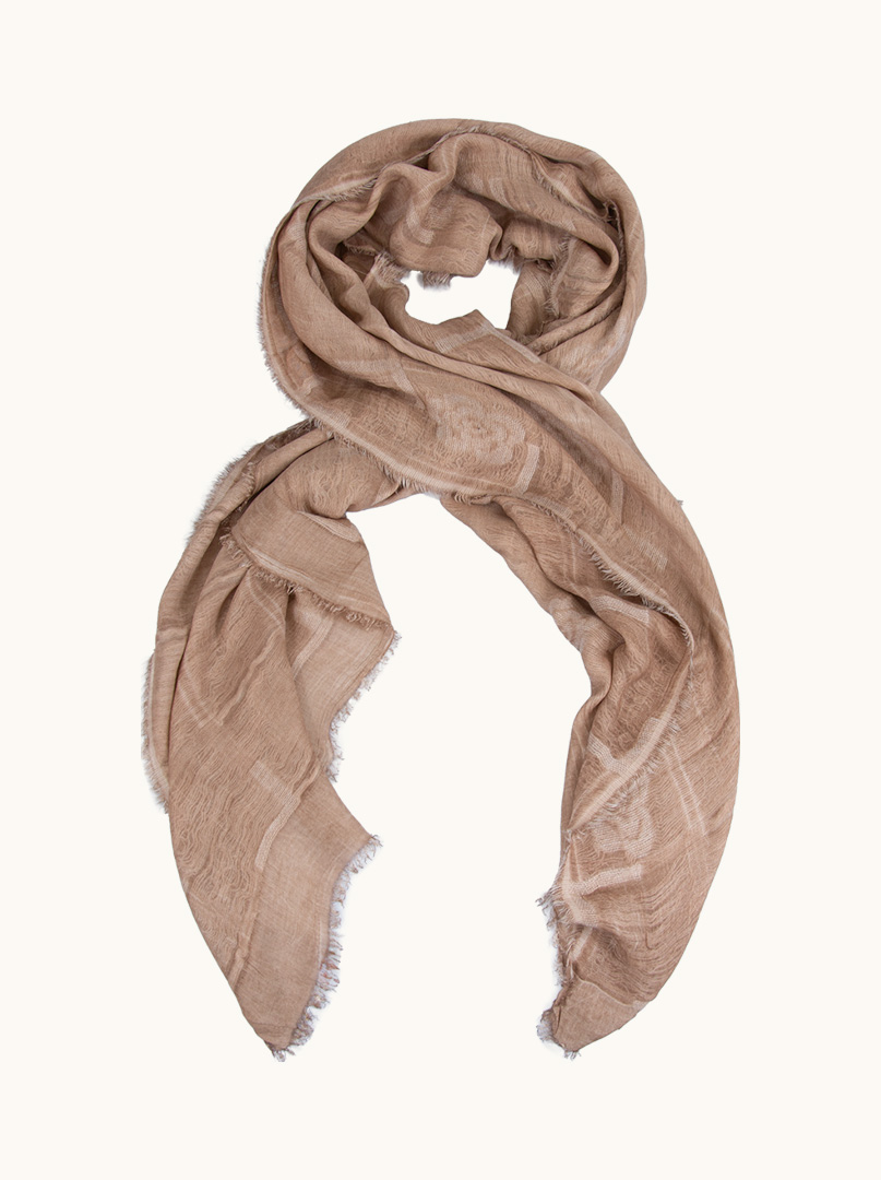 Beige colored scarf with flowers 90 cm x 210 cm image 1