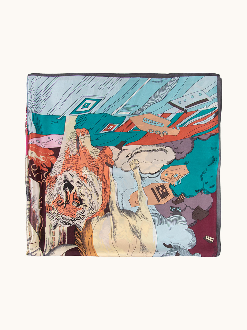 Multicolored silk scarf 90 cm x 90 cm image 2