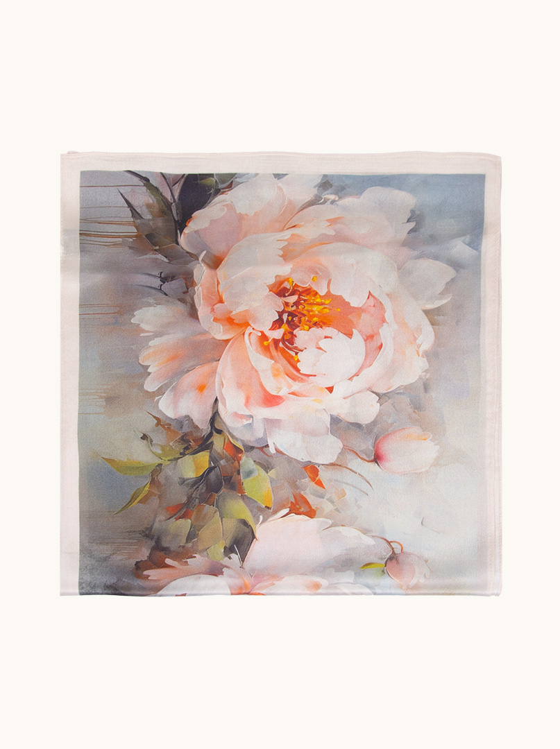 Silk scarf with painted flowers 35 cm x 140 cm image 2