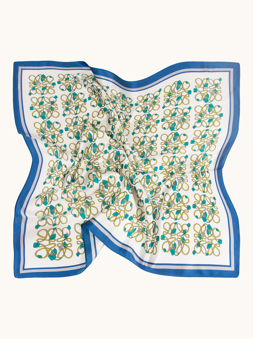 Cream silk scarf with green patterns70x70 cm image 2
