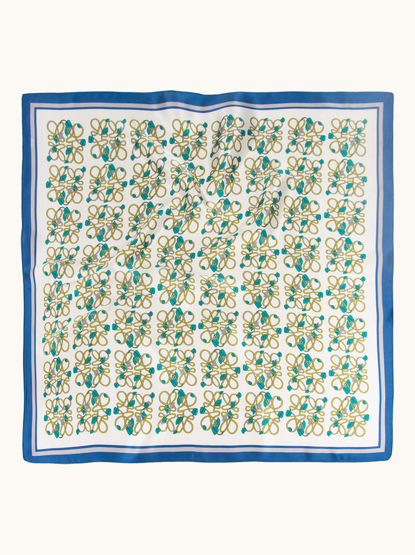 Cream silk scarf with green patterns70x70 cm image 3