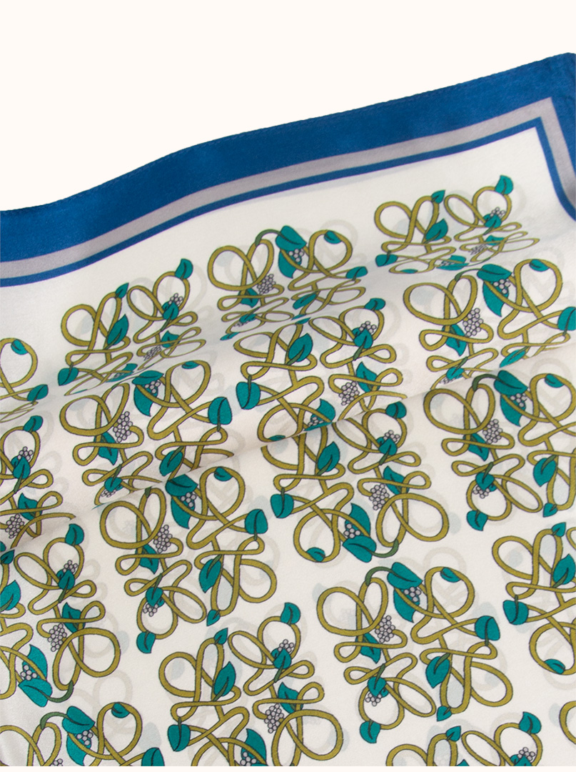 Cream silk scarf with green patterns70x70 cm image 4