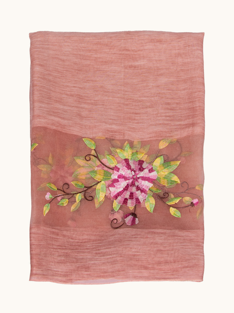 Pink evening shawl with embroidered flowers 95 cm x 180 cm image 2