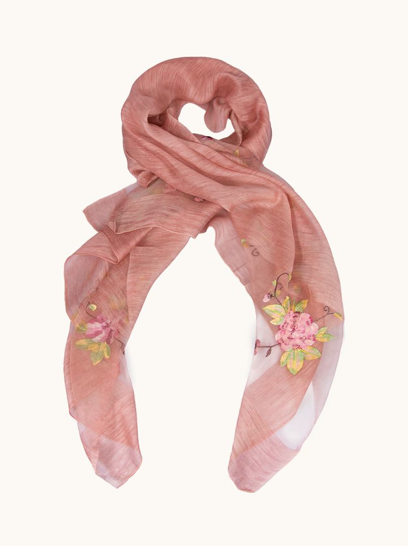 Pink evening shawl with embroidered flowers 95 cm x 180 cm image 1