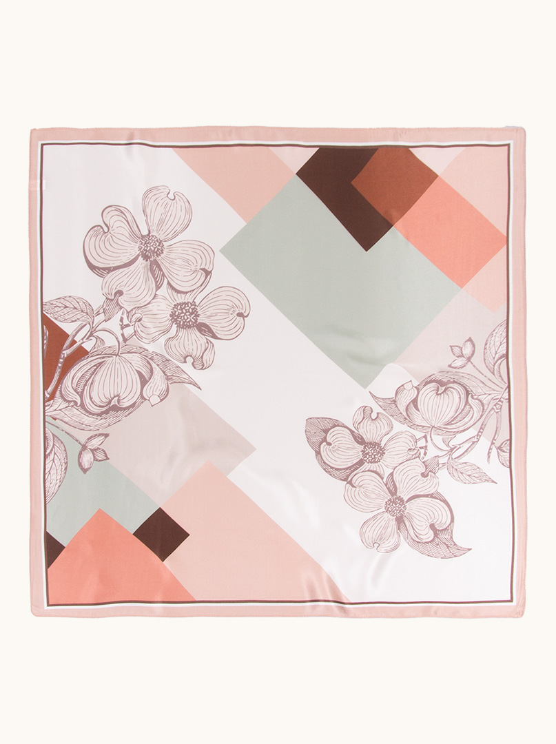 Apaszka jedwabna różowa  z motywem geometrycznym 70 cm x 70 cm zdjęcie 3