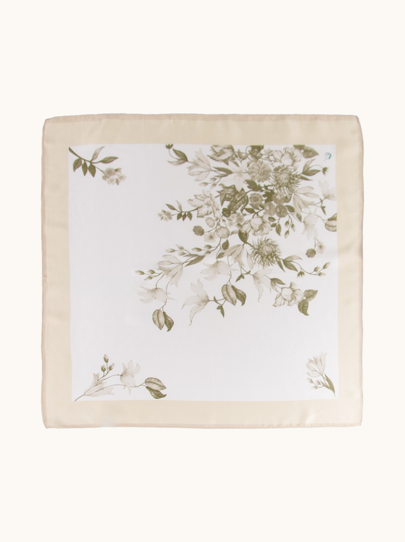 Cream silk gavroshka with flowers 53x53 cm PREMIUM image 4