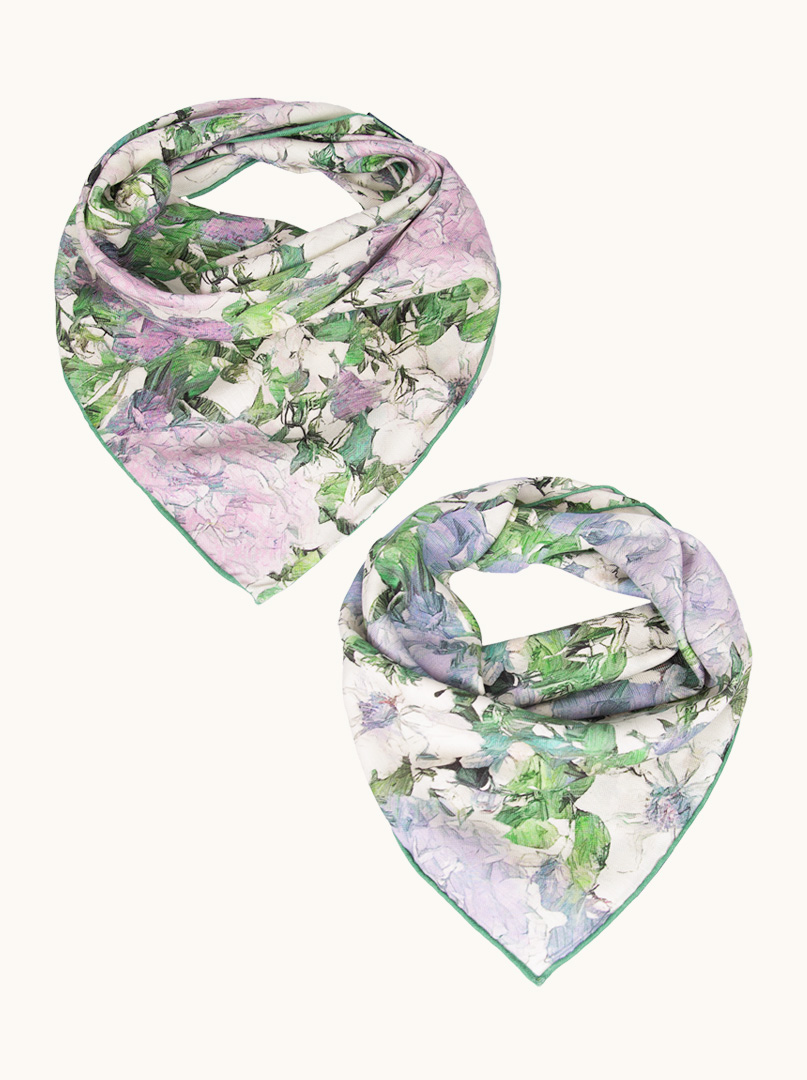 Double-sided wool and silk floral scarf 65x65cm PREMIUM image 1