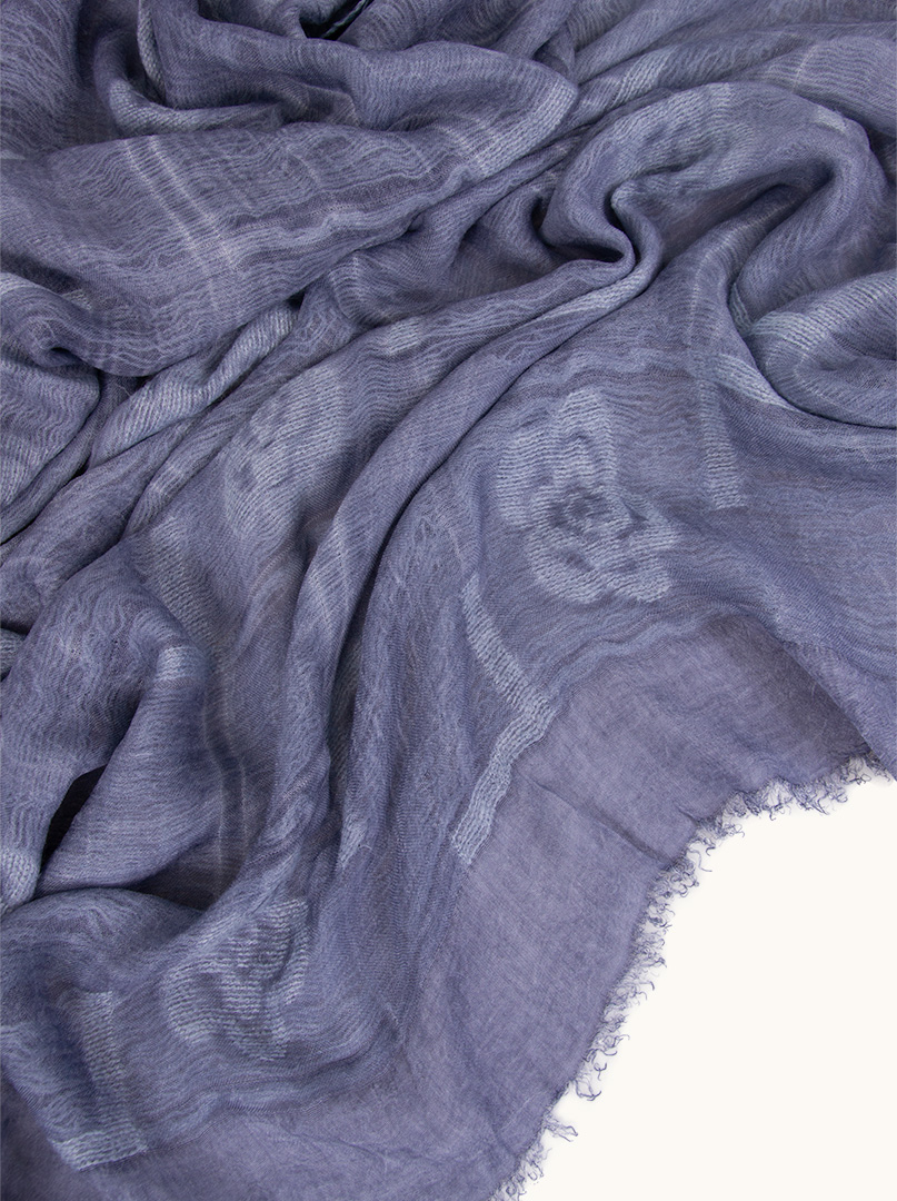 Scarf in denim color with flowers 90 cm x 210 cm image 4