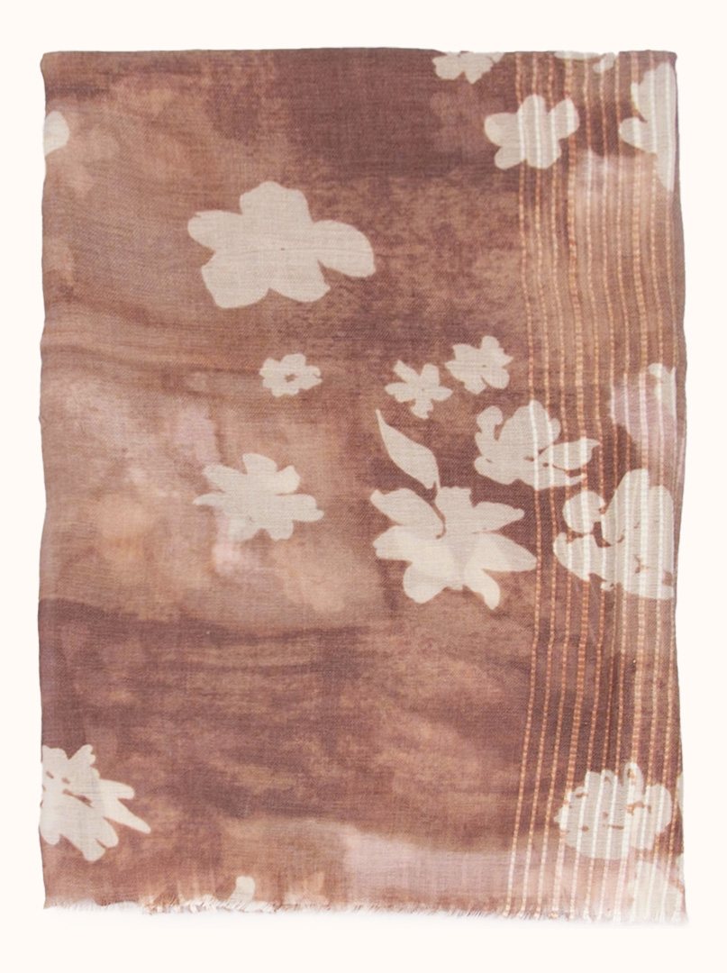 Light brown shawl with beige flowers 90cm x 200cm image 3