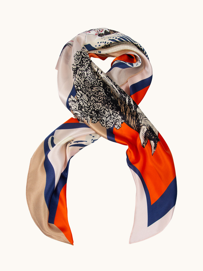 Silk scarf with horse motif 90 cm x 90 cm image 1