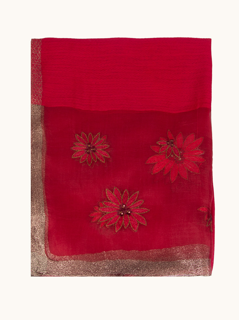 Red formal shawl with flower 65 cm x 185 cm image 2