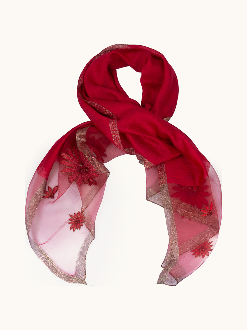 Red formal shawl with flower 65 cm x 185 cm image 1