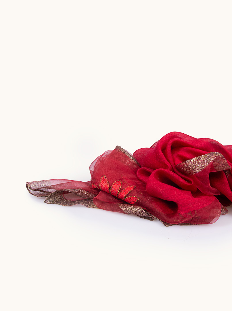 Red formal shawl with flower 65 cm x 185 cm image 3