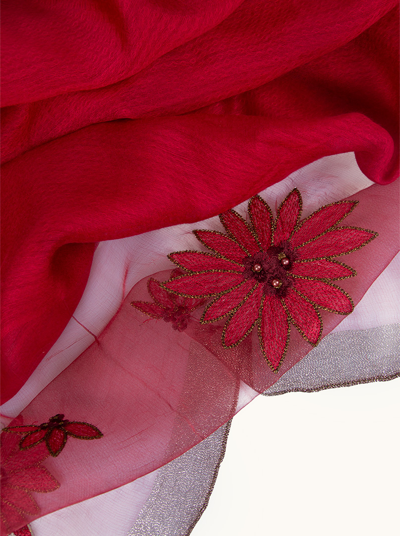 Red formal shawl with flower 65 cm x 185 cm image 4