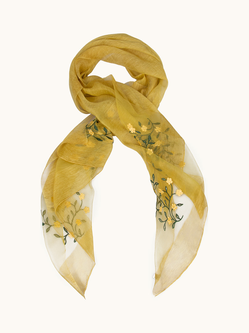 Yellow floral evening shawl 85 cm x 200 cm image 1