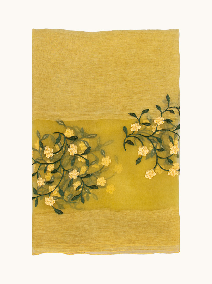 Yellow floral evening shawl 85 cm x 200 cm image 2