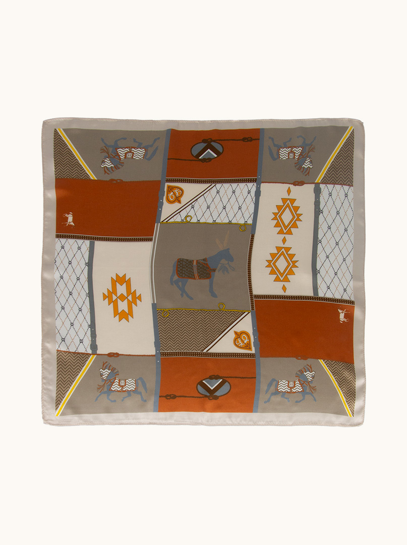 Silk gavroche with horse motif with beige border 53x53 cm image 2