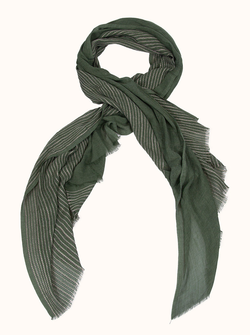 Lightweight striped shawl in earthy green color 90 x 190 cm image 2