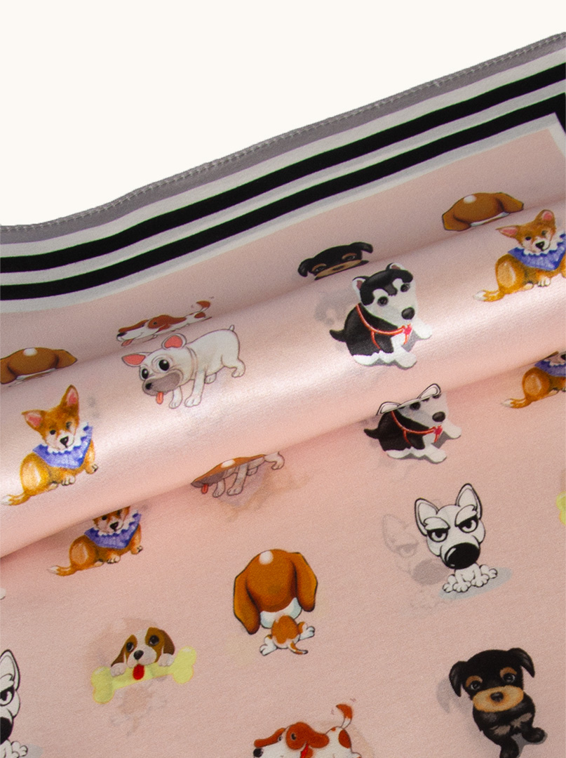 Small silk neckerchief in pink with doggie motif 53x53 cm image 2